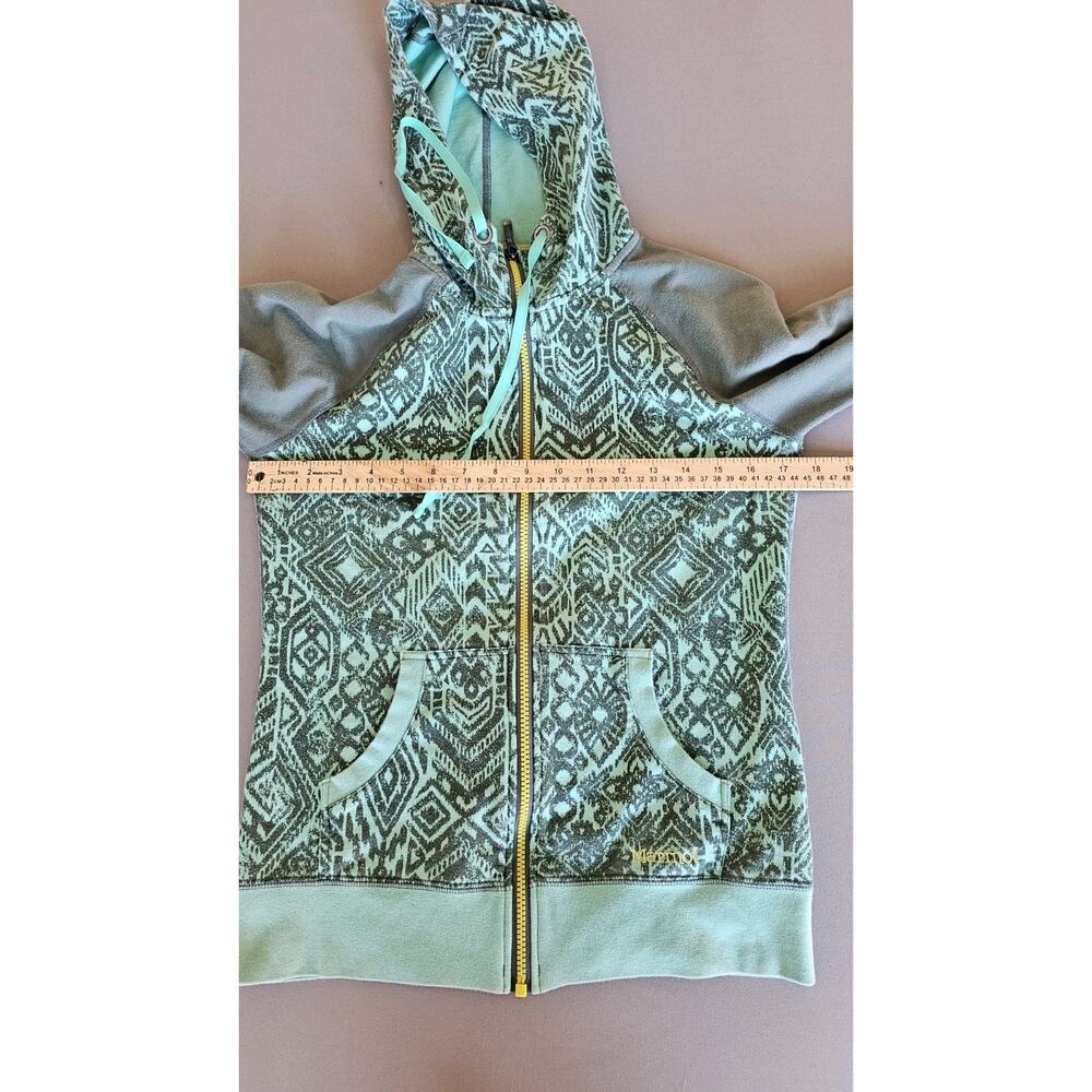 Marmot Geometric Tribal Print Teal Green Hoodie Outdoor Camping Hiking Sz M - Picture 4 of 9